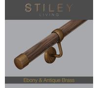 Stiley Living Ebony Wood Stair Handrail Kit & Antique Brass Bracket 3.6M X 40mm
