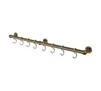 Stiley Living Kitchen Utensil Rail Hanging System Wall Mounted Storage Rack with Hooks - Heavy Duty Metal Utensil Holder Bar (Antique Brass, 600mm)