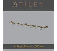 Stiley Living Kitchen Utensil Rail Wall Mounted Hanging Storage Rack With Sliding S Hooks (D)19mm X (L)1000mm Antique Brass