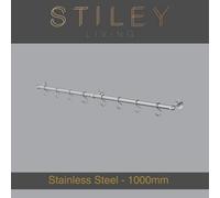Stiley Living Kitchen Utensil Rail Wall Mounted Hanging Storage Rack With Sliding S Hooks (D)19mm X (L)1000mm Stainless Steel