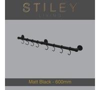 Stiley Living Kitchen Utensil Rail Wall Mounted Hanging Storage Rack With Sliding S Hooks (D)19mm X (L)600mm Matt Black