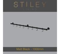 Stiley Living Kitchen Utensil Rail Wall Mounted Hanging Storage Rack With Sliding S Hooks (D)19mm X (L)1000mm Matt Black
