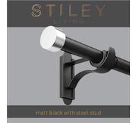 Stiley Living Matt Black 28mm Extendable Curtain Pole Kit With Stainless Steel Stud Finials & Klickfit Fixings 710-1200mm