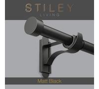 Stiley Living Matt Black 28mm Extendable Curtain Pole Kit With Stud Finials, Klickfit Brackets & Fixings, 710-1200mm