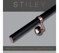Stiley Living Matt Black/antique Copper 2.4M Stair Handrail Kit, Wall Mounted Banister Rail With Brackets/fixings, 10Yr Guarantee