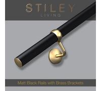 Stiley Living Matt Black Stair Handrail Kit & Brass Brackets - 1.2M X 40mm