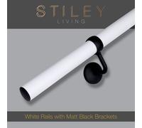 Stiley Living Matt White & Black Wall Mounted Indoor Banister Rail With Brackets & Fixings, Modern Easy Install, 2.4M