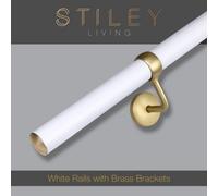 Stiley Living Matt White Stair Handrail Kit & Brass Brackets - 1.2M X 40mm
