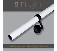 Stiley Living Matt White Stair Handrail Kit & Matt Black Brackets - 1.2M X 40mm