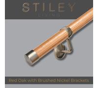 Stiley Living Red Oak Wood Stair Handrail Kit, Internal Wooden Banister Rail, Wall Mounted With Brackets & Fixings, Easy Fit, 2.4M