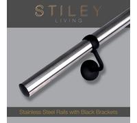 Stiley Living Stainless Steel & Black Wall Mounted Indoor Banister Rail With Brackets & Fixings, Modern Easy Install, 1.2M