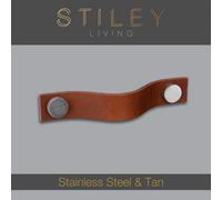 Stiley Living Tan Leather Pull With Knurling Fixing - Stainless Steel