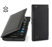StilGut Book Type Case with Clip, Leather Case for BlackBerry Leap, Black