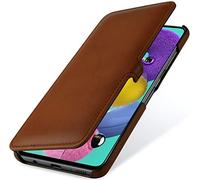 StilGut Book Type Flip Case for Galaxy A51, Genuine Leather Galaxy A51 Case with Closure, Antique Brown