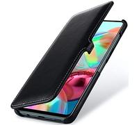 StilGut Book Type Flip Case for Galaxy A71, Genuine Leather Galaxy A71 Case with Closure, Black Nappa