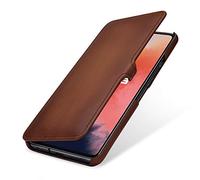StilGut Book Type Flip Case for OnePlus 7T, Genuine Leather OnePlus 7T Case with Closure, Antique Brown