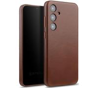 StilGut Cover Compatible with Samsung Galaxy S24 Plus, Leather Case with Buttons and Camera Bezel Made of Metal - Cognac brown