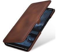 StilGut Genuine Leather Case Compatible with Nokia 9 PureView, Book Type Slim Flip Cover with Closure, Brown Antique