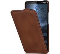 StilGut Genuine Leather Case Compatible with Nokia 9 PureView, Slim Vertical Flip Cover, Brown Antique