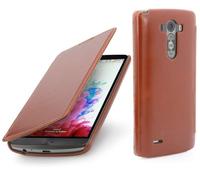 StilGut® UltraSlim, Book Type Leather Case for LG G3, Cognac Brown