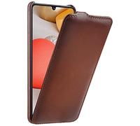 StilGut UltraSlim Compatible with Samsung Galaxy A42 Leather Case - Samsung A42 5G Flip Case, Mobile Phone Case, Leather Case - Cognac Antique
