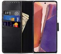 StilGut Wallet Case for Samsung Galaxy Note 20, Genuine Leather Galaxy Note 20 Case with Card Holder & Stand Function, Black Nappa