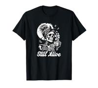 Still Alive Messy Bun Skeleton Coffee Lover Humor T-Shirt