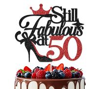 Still Fabulous at 50 Cake Topper, Happy 50th Birthday Cake Topper, 50 and Fabulous Birthday Decorations, Cheers to 50 Years Birthday/Anniversary Party Supplies Red & Black