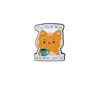 Still Feelin’ Mean Need More Caffeine Cute Angry Cat Coffee Lover Enamel Pin, Funny Sarcastic Quote Pin Brooch For Cat Mom Dad & Coffee Lover, Cute Kitten Caffeine Humor Brooch Badge, Caffeinated