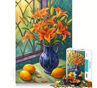 Still Life Floral Orange Lilies with Lemons Jigsaw Puzzles for Teenagers 1000 Piece Mind Skill Toy Simple Fun Design Assembly Memorable Gift 38x26cm