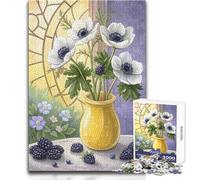 Still Life Floral White Anemones with Blackberries Jigsaw 1000 Pieces for Adults Brain Training Educational Game Ideal Surprise Gift for Loved Ones Size 38x26cm