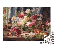 Still Life Flowers 1000 Pieces Jigsaw Puzzle Paper for Adults Vintage Fruit Table Art Puzzle Home Wall Decoration Gift 70x50cm/1000pcs