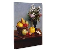 Still Life Fruit With Flowers Vol.5 By Henri Fantin-Latour Canvas Print | Gallery Wrapped 30mm Frame Wall Art | 30x20 inches | Ready to Hang | Contemporary Floral Picture | Living Room Lounge Office