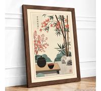Still Life in Green Japandi Framed Wall Art Print A4 (29.7×21cm) Walnut, Wall Decor for Living Room, Bedroom, Office & Home, Ready to Hang, Art Gift