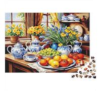 Still Life Kitchen Scene 1000 Piece Still Life Kitchen Tea Scene Jigsaw Puzzles for Adults And Kids Family Educational Games 1000 Pieces Stress Reliever Birthday Gifts 70x50cm/1000pcs