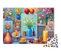Still Life Painting 1000pc Floral Art Heavy-duty Cardboard Puzzle for Adults Brain Teaser Lovers Team Building Leisure Entertainment Home Leisure Time 70x50cm/1000pcs