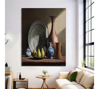 Still Life Wall Art Canvas Painting, Brown Background Wall Decor, Ceramics Objects Canvas Pictures Art for Living Room Bedroom Office Home Decoration 80x120cm No frame
