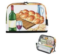 Still Life Wine Bread Pencil Storage Bags Zipper Pencil Pouch Large Pencils Case Cute Pen Pouch for Girls Print Preppy College High School Supplies
