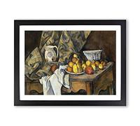 Still Life With Apples And Peaches By Paul Cezanne Classic Painting Framed Print | A2 Black Framed Wall Art | Ready to Hang | Classic Historical Picture | Living Room Bedroom Lounge Office