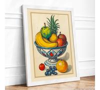 Still Life with Blue Bowl Botanical Framed Wall Art Print A2 (59.4×42cm) White, Wall Decor for Living Room, Bedroom, Office & Home, Ready to Hang, Art Gift