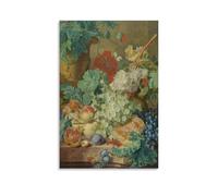 Still Life with Flowers And Fruit by Jan Van Huysum Wall Art Scroll Canvas Picture Living Room Decor Home 12x18inch(30x45cm)