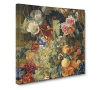 Still Life With Flowers And Fruit Vol.1 by Jan van Huysum Canvas Print | Gallery Wrapped 30mm Frame Wall Art | 14x14 inches | Ready to Hang | Classic Floral Picture | Living Room Bedroom Lounge Office