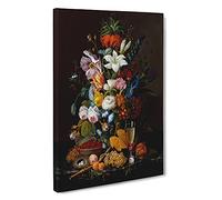 Still Life With Flowers And Fruit Vol.10 By Severin Roesen Canvas Print | Gallery Wrapped 30mm Frame Wall Art | 30x20 inches | Ready to Hang | Classic Floral Picture | Living Room Lounge Office
