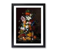 Still Life With Flowers And Fruit Vol.10 By Severin Roesen Classic Painting Framed Print | A3 Black Framed Wall Art | Ready to Hang | Classic Floral Picture | Living Room Bedroom Lounge Office