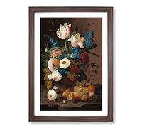 Still Life with Flowers and Fruit Vol.11 by Severin Roesen Framed Print | A2 Walnut Framed Wall Art | Ready to Hang | Modern Floral Picture | Living Room Bedroom Lounge Office
