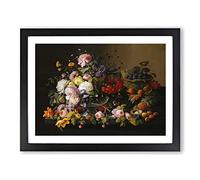 Still Life With Flowers And Fruit Vol.12 By Severin Roesen Classic Painting Framed Print | A3 Black Framed Wall Art | Ready to Hang | Classic Floral Picture | Living Room Bedroom Lounge Office