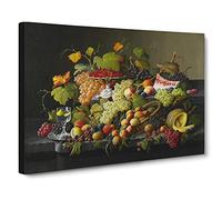 Still Life With Flowers And Fruit Vol.13 By Severin Roesen Canvas Print | Gallery Wrapped 30mm Frame Wall Art | 20x14 inches | Ready to Hang | Classic Floral Picture | Living Room Lounge Office
