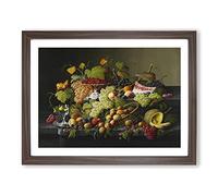 Still Life With Flowers And Fruit Vol.13 By Severin Roesen Classic Painting Framed Print | A3 Walnut Framed Wall Art | Ready to Hang | Classic Floral Picture | Living Room Bedroom Lounge Office