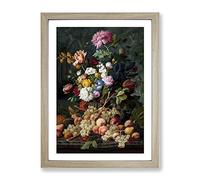 Still Life With Flowers And Fruit Vol.15 By Severin Roesen Classic Painting Framed Print | A3 Oak Framed Wall Art | Ready to Hang | Classic Floral Picture | Living Room Bedroom Lounge Office