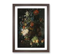 Still Life With Flowers And Fruit Vol.7 By Jan Van Huysum Classic Painting Framed Print | A4 Walnut Framed Wall Art | Ready to Hang | Classic Floral Picture | Living Room Bedroom Lounge Office